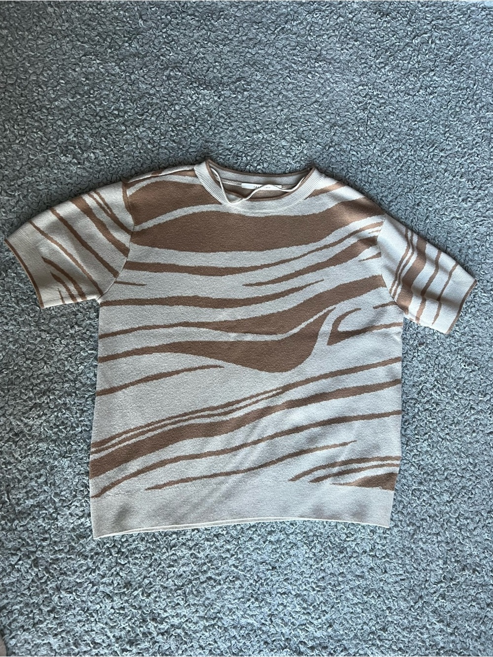 Beige and Camel Zebra Print Short Sleeve Sweater
